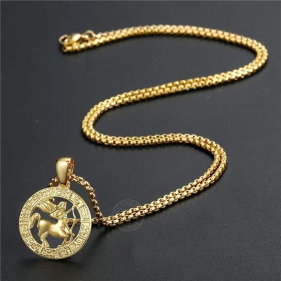 Sagittarius Gold Plated Zodiac Sign Pendant necklace for Unisex Chain 22inch - Picture 3 of 6
